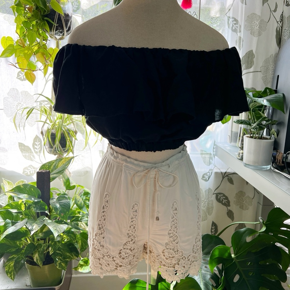 Anthropologie Cream Lace Trim Shorts